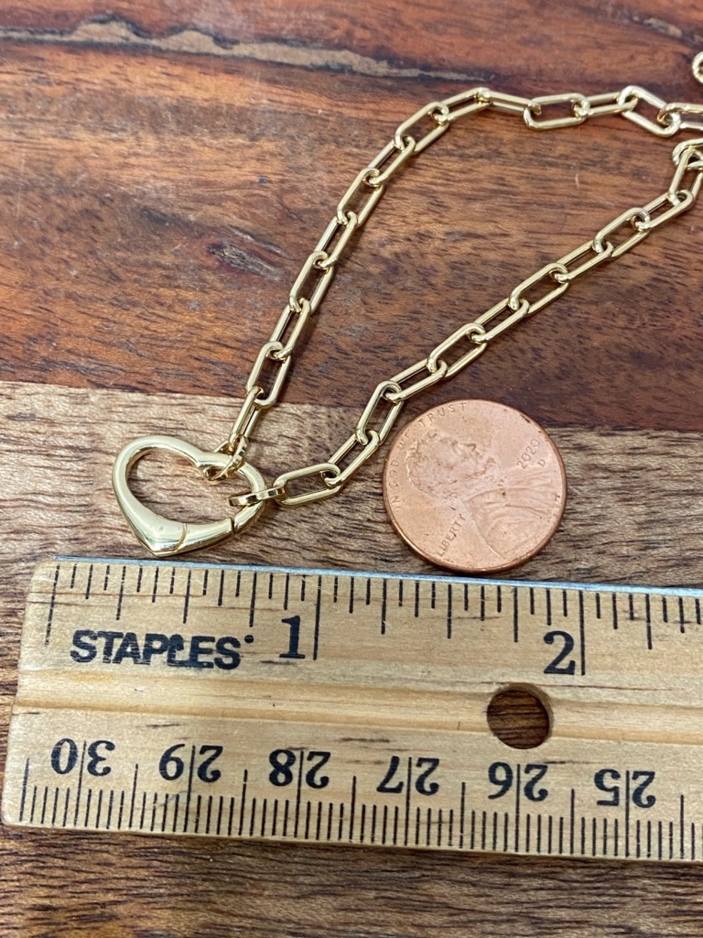 14K Yellow Gold Paperclip Heart Necklace - Picture 4 of 5